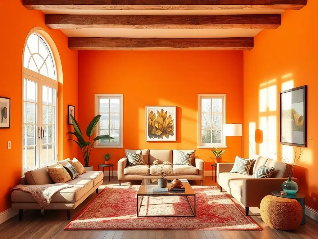 A vibrant living room with freshly painted walls and modern furniture.